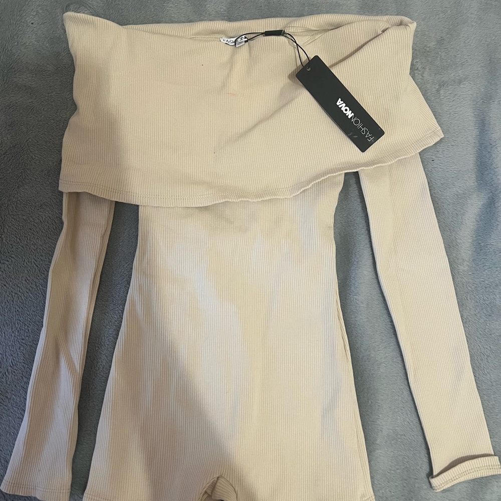 Fashion Nova Ribbed Cream romper